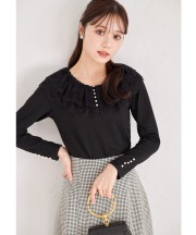 レース襟付きパール装飾カットプルオーバー 【raeonia レイオニア】 tocco closet ＊スペシャルプライス品につき返品/キャンセル/配送日指定不可/ラッピング不可/少量在庫のセールの為交換は出来かねる場合がございます。
