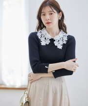 ２ＷＡＹレース襟付き袖口パール装飾リブニットプルオーバー tocco closet(トッコクローゼット)≪tocco closet luxe≫ ※ネイビーの入荷はありません
