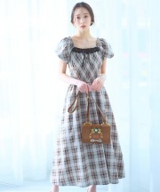 レース＆リボン装飾チェック柄ウエストシャーリングワンピース【sariella サリエラ】 tocco closet(トッコクローゼット)※越智ゆらのさんはベージュ着用