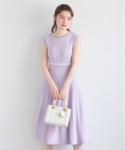 リボン＆ビジュー付き配色ライン入りプリーツニットワンピース【sheline シェリン】tocco closet ＊スペシャルプライス品につき返品/キャンセル/配送日指定不可/ラッピング不可/少量在庫のセールの為交換は出来かねる場合がございます。