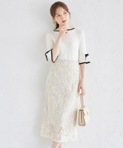 ライン刺繍入りレースタイトスカート【tellaria テラリア】 tocco closet(トッコクローゼット) ＊スペシャルプライス品につき返品/キャンセル/配送日指定不可/ラッピング不可/少量在庫のセールの為交換は出来かねる場合がございます。