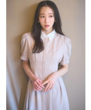 レース襟付きパール釦ウエストタックワンピース【tellisa テリサ】 tocco closet(トッコクローゼット)　※越智ゆらのさんはベージュ着用