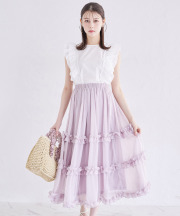 ティアードフリルラメシアーフレアスカート 6月26日(木)再販決定☆【varane ヴァラネ】 tocco closet(トッコクローゼット) ※少量の在庫確保による再販売の為、交換は出来かねる場合がございます。予めご了承ください。