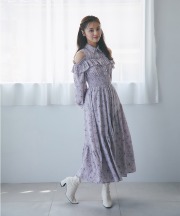 フリルオープンショルダーラインフラワープリントアシメティアードワンピース【vodely ヴォデリー】 tocco closet　＊スペシャルプライス品につき返品/キャンセル/配送日指定不可/ラッピング不可/少量在庫のセールの為交換は出来かねる場合がございます。
