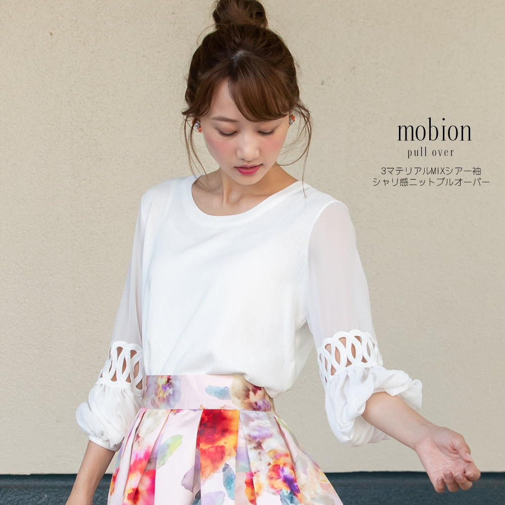 3マテリアルMIXシアー袖シャリ感ニットプルオーバー 【mobion　モビオン】 tocco closet(トッコクローゼット) Collection ※オンライン限定販売