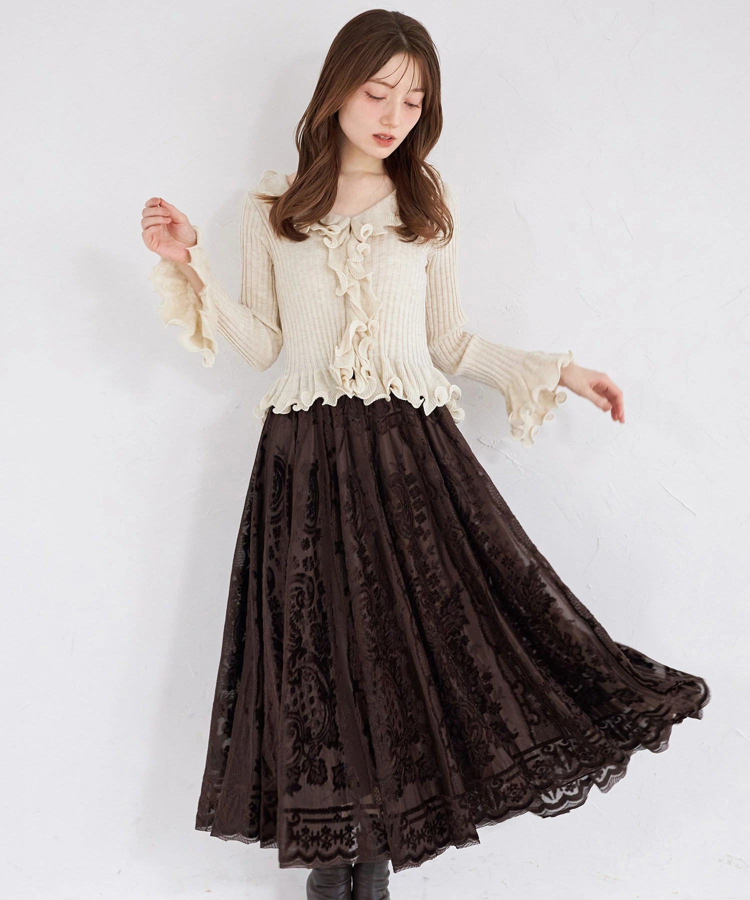 tocco トッコクローゼット　ベロアレースキャザーフレアスカート