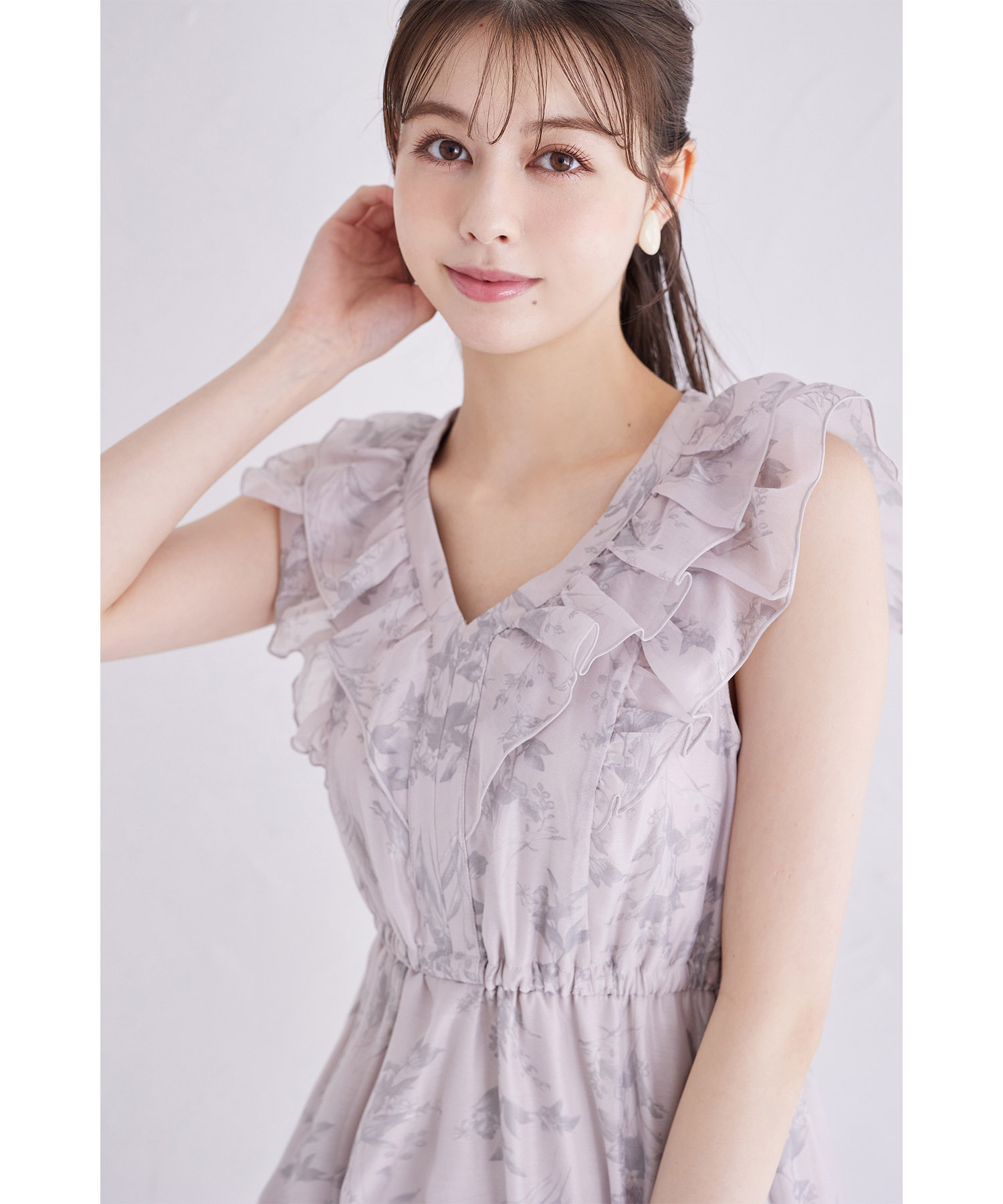 フリル付きシアーフラワープリントワンピース 6月30日(月)オフィシャルサイト限定再販☆【netely ネテリー】 tocco closet(トッコクローゼット)　※少量の在庫確保による再販売の為、交換は出来かねる場合がございます。予めご了承ください。