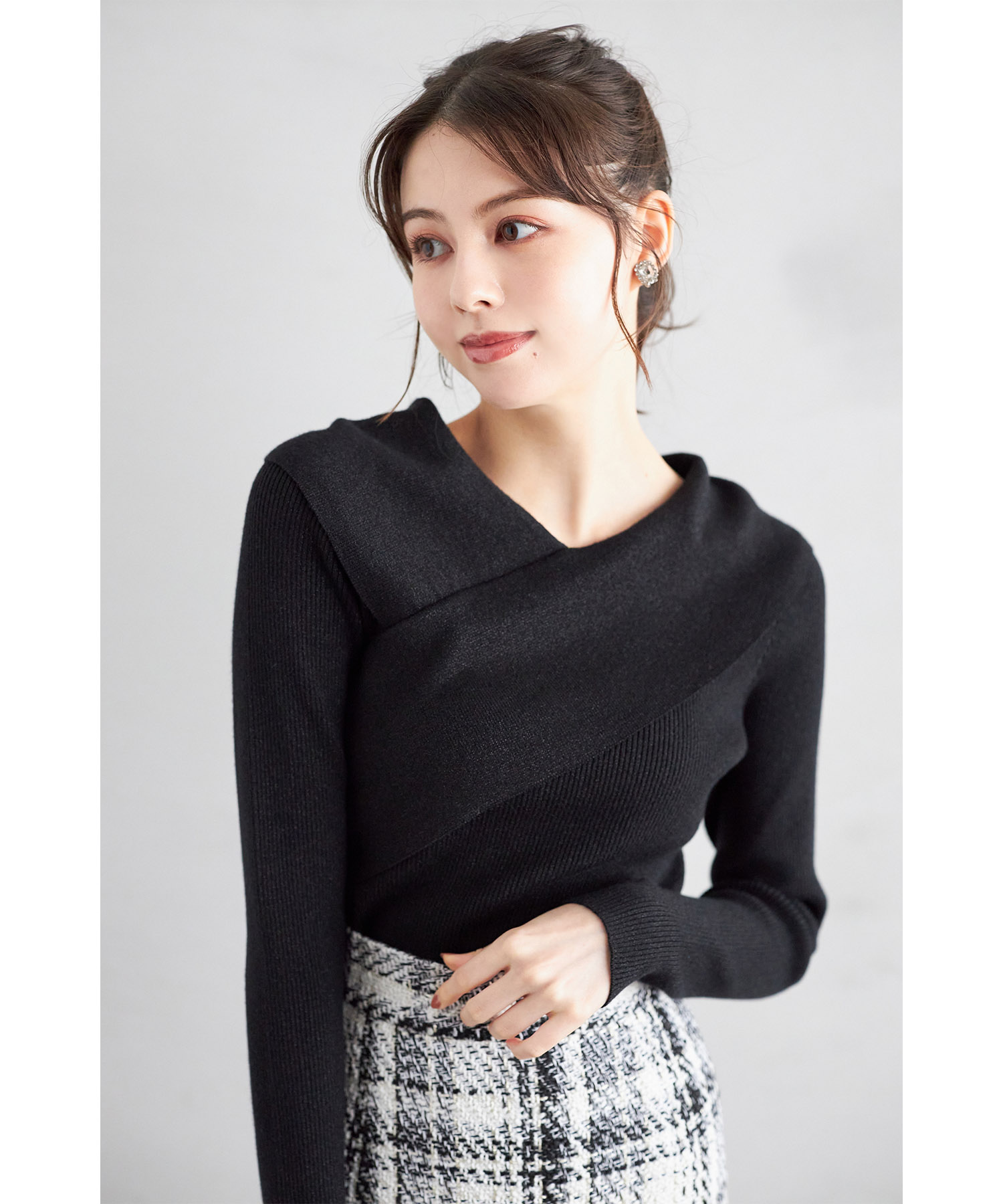 tocco トッコクローゼット　ラメ入りアシメリブニットプルオーバー