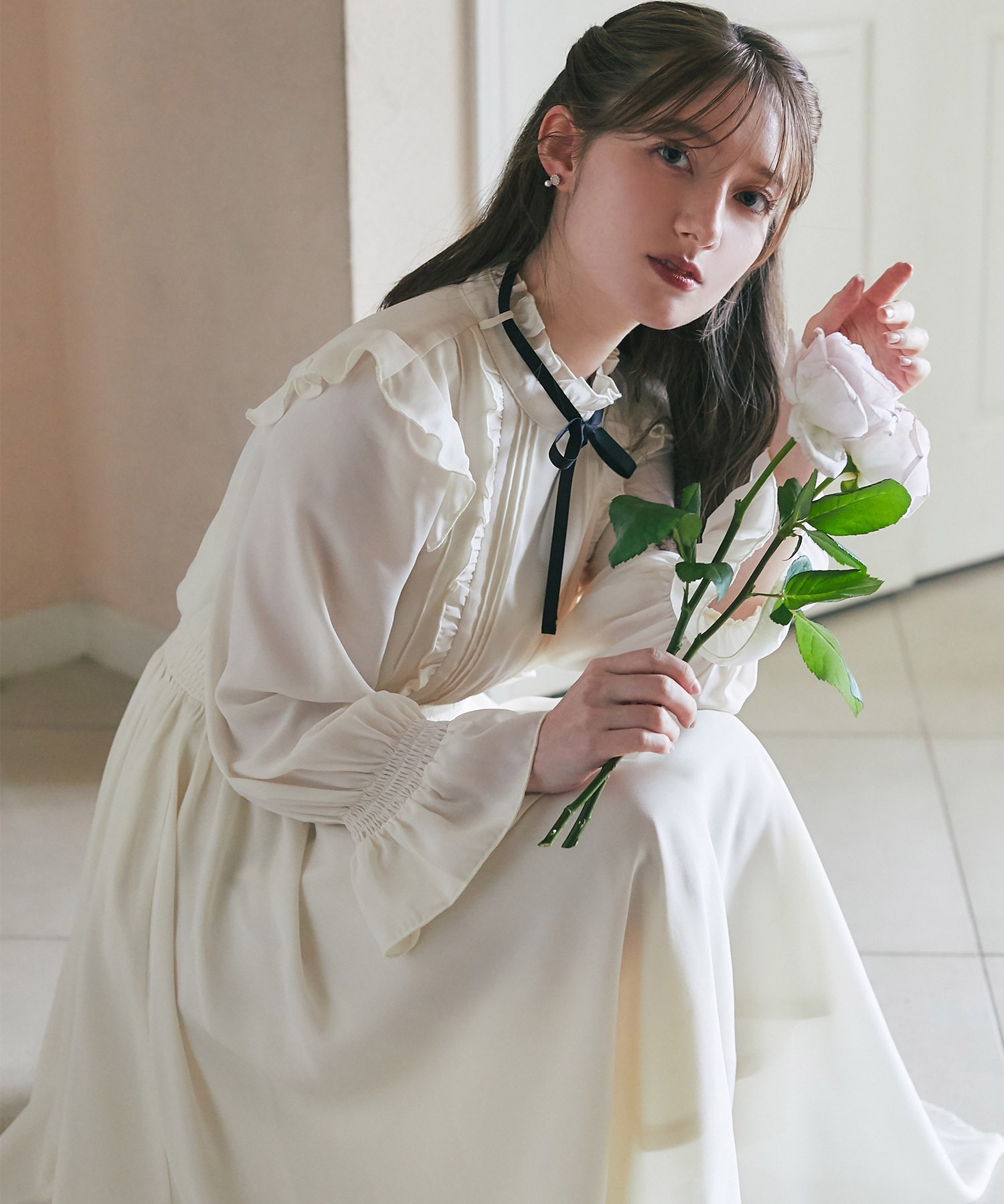 配色リボン付きフリル×シャーリングワンピース 2月18日(火)オフィシャルサイト限定再販☆【primella プリミラ】 tocco closet(トッコクローゼット)《HAPPY HOLIDAY 2024》※少量の在庫確保による再販売の為、交換は出来かねる場合がございます。予めご了承ください。