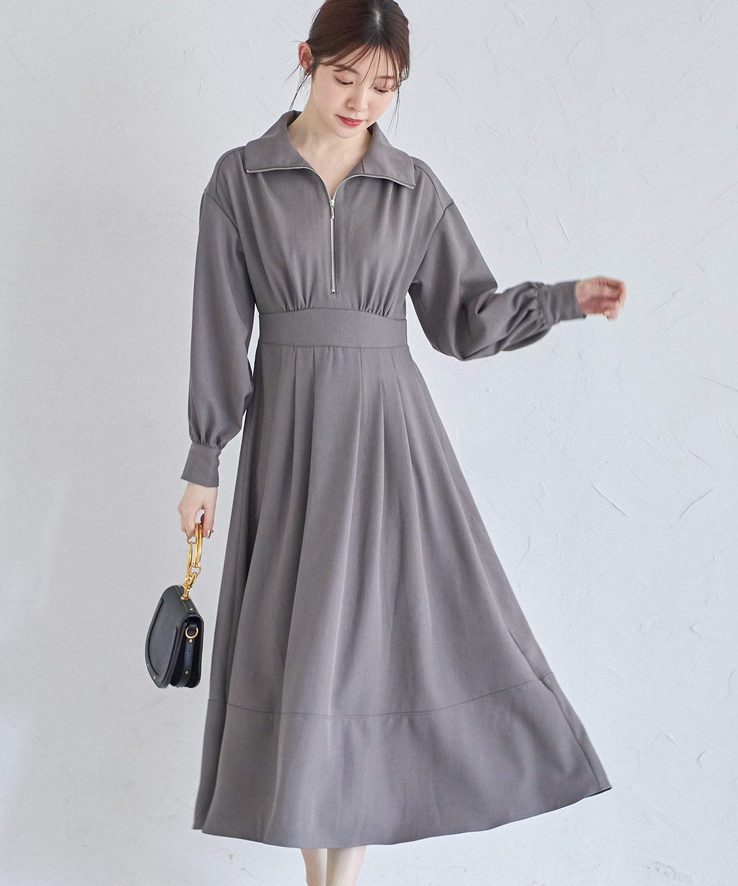 フロントジップタックワンピース【relacy リラシー】 tocco closet(トッコクローゼット)＊スペシャルプライス品につき返品/キャンセル/配送日指定不可/ラッピング不可/少量在庫のセールの為交換は出来かねる場合がございます。