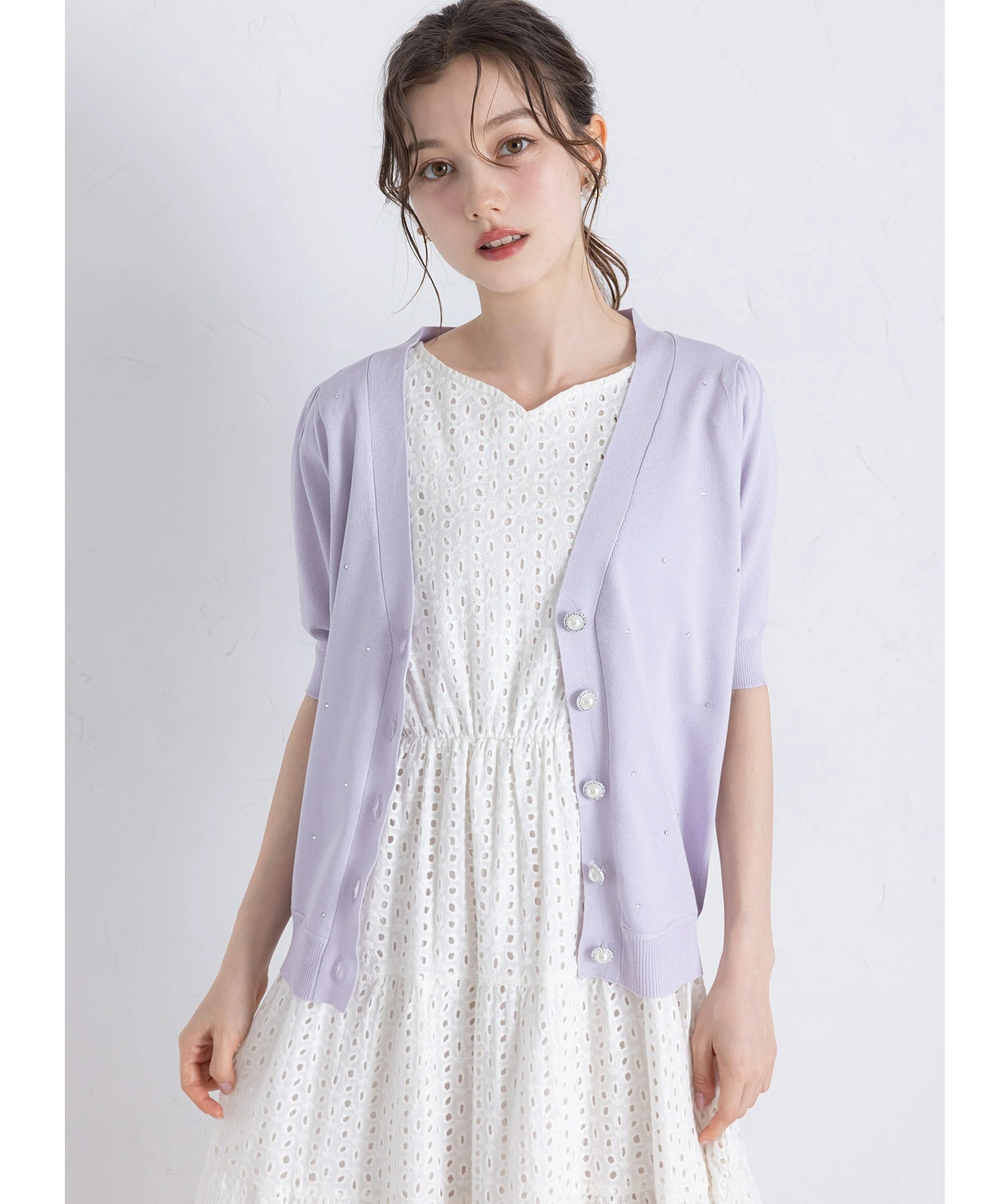 ＵＶカット＆接触冷感＆ハンドウォッシュ♪パール釦ストーン付きニットカーディガン【ritane リターネ】 tocco closet(トッコクローゼット)