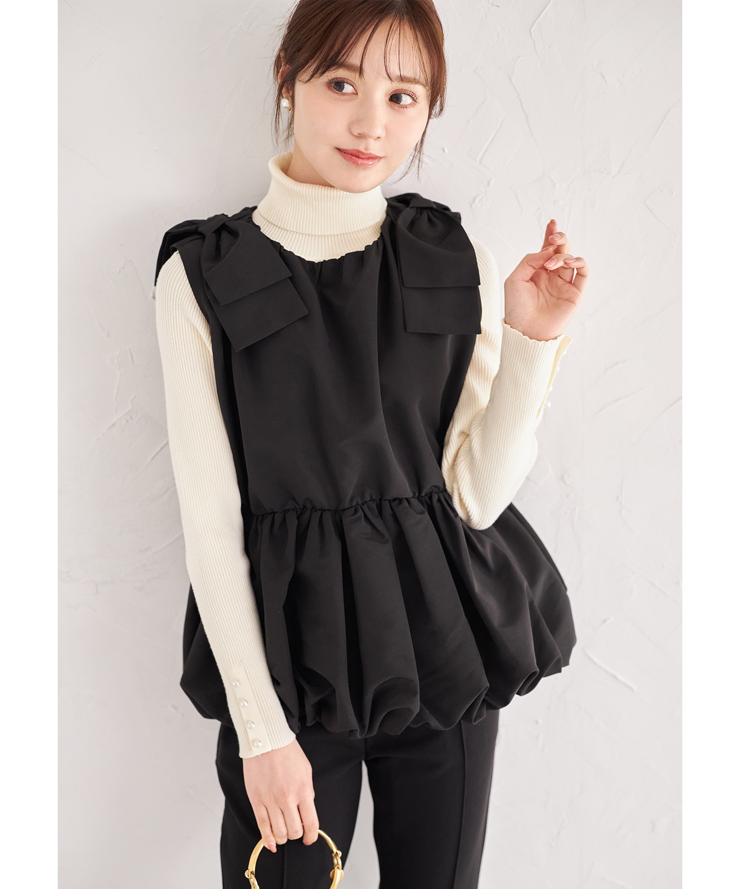 肩リボン付きバルーントップス【robelly ロベリー】 tocco closet(トッコクローゼット)