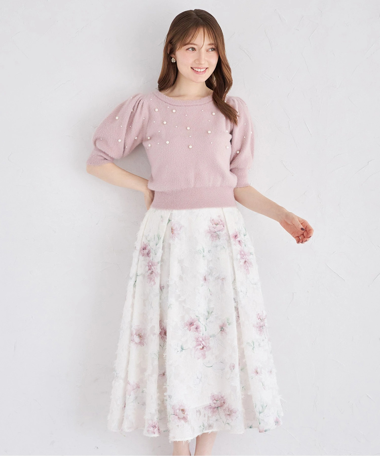 ジャガードフラワープリントタックフレアスカート【ruciela ルシエラ】 tocco closet ＊スペシャルプライス品につき返品/キャンセル/配送日指定不可/ラッピング不可/少量在庫のセールの為交換は出来かねる場合がございます。