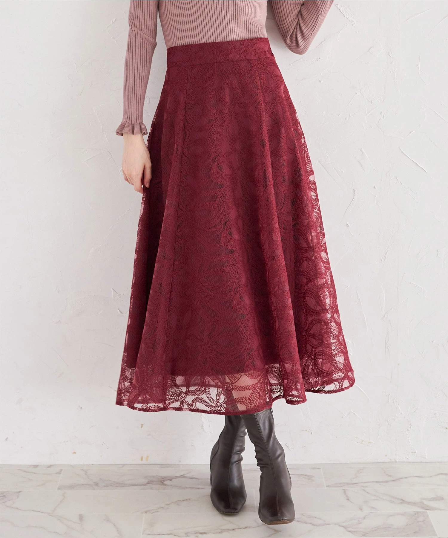 tocco トッコクローゼット　
リボン刺繍シアーフレアスカート 