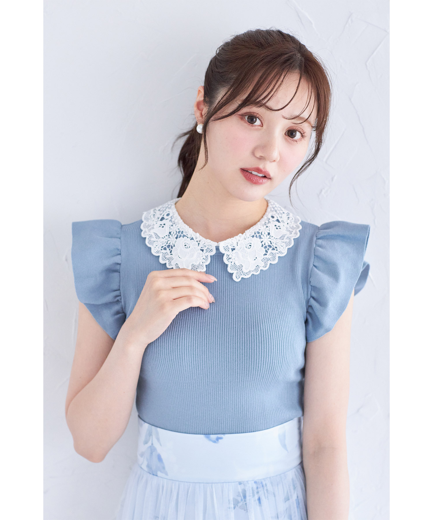 レース襟付きフリルスリーブニットプルオーバー 【sanese サニース】 tocco closet(トッコクローゼット)