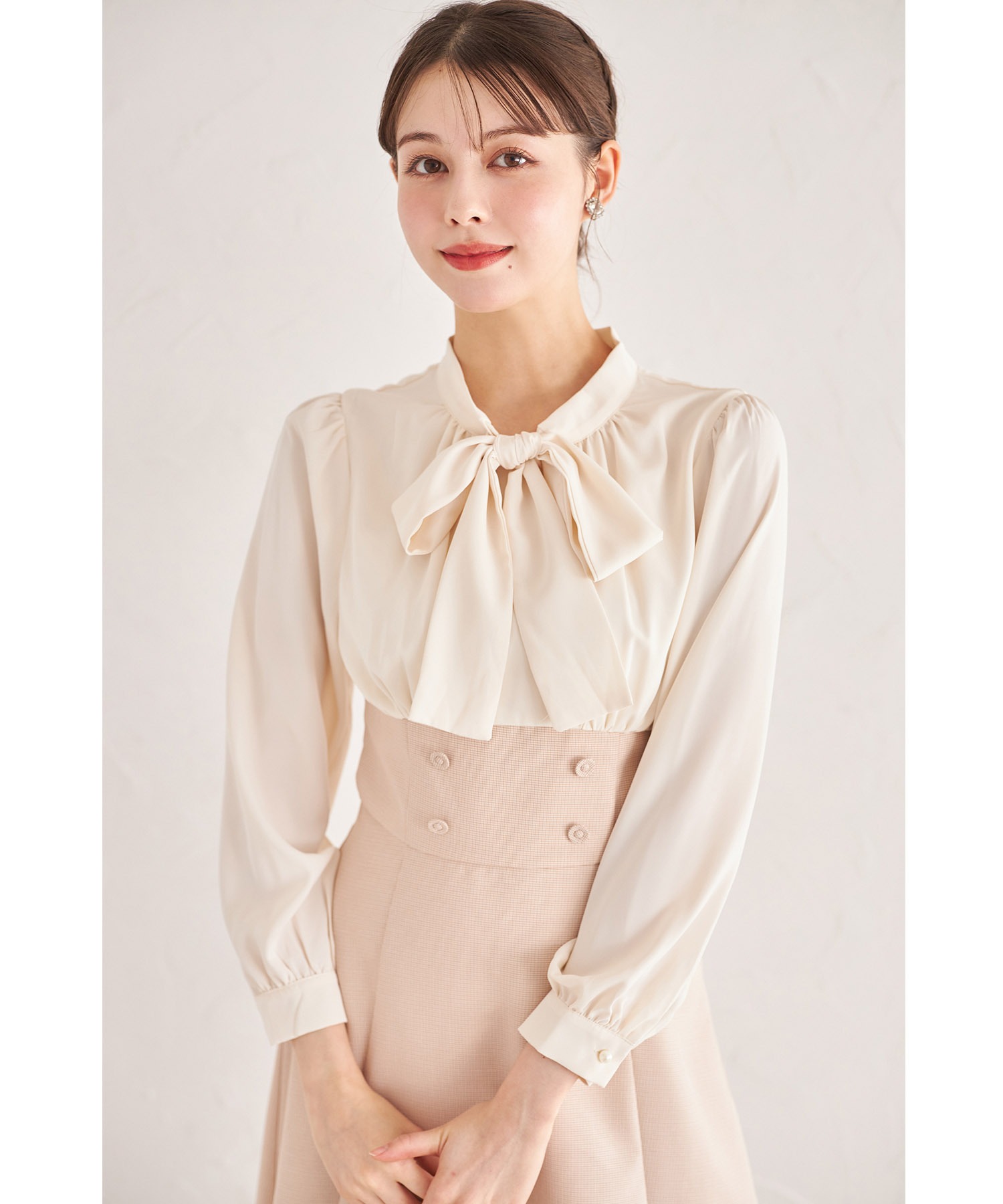 ボウタイリボン付きバックレースアップチェックドッキングワンピース 3月3日(月)再販決定☆【saphira サフィラ】 tocco closet(トッコクローゼット)