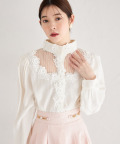 ストライプチュール切り替え立体フラワーレース付きスタンドカラーブラウス tocco closet(トッコクローゼット)※オフィシャルサイト限定