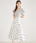 【Ｓ・Ｍサイズ展開】ドット柄サイド切り替えフレアスカート【diletto ディレット】 tocco closet(トッコクローゼット)＊スペシャルプライス品につき返品/キャンセル/配送日指定不可/ラッピング不可/少量在庫のセールの為交換は出来かねる場合がございます。