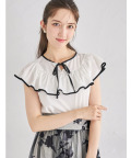 リボン付き配色ケープライクフリルカラーブラウス 7月2日(火)再販決定☆【santhey サンゼイ】 tocco closet(トッコクローゼット)
