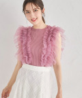 チュールフリル付きリブニットプルオーバー tocco closet(トッコクローゼット) ＊スペシャルプライス品につき返品/キャンセル/配送日指定不可/ラッピング不可/少量在庫のセールの為交換は出来かねる場合がございます。