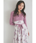 ウエストりぼん付きパワーショルダーリブニット×フラワープリントドッキングワンピース 【odessa オデッサ】 tocco closet ＊スペシャルプライス品につき返品/キャンセル/配送日指定不可/ラッピング不可/少量在庫のセールの為交換は出来かねる場合がございます。