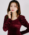 9/6再販予定！入荷連絡受付中☆ストーン付きパワーショルダーカットベロアワンピース tocco closet(トッコクローゼット)《OccasionCollection》