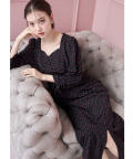 リボン付きドロストスリーブチューリッププリントワンピース 【rosavina ロサヴィナ】 tocco closet ＊スペシャルプライス品につき返品/キャンセル/配送日指定不可/ラッピング不可/少量在庫のセールの為交換は出来かねる場合がございます。