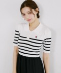 ロゴ刺繍入りポロニットドッキングワンピース 6月25日(木)オフホワイト×ブラック再販決定☆tocco closet(トッコクローゼット)