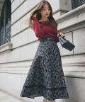 9月ブラック再販予定！入荷連絡受付中☆レースボンディングツイードフレアスカート  tocco closet(トッコクローゼット)