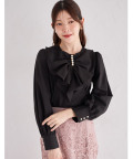 パール付きリボンラッフルブラウス  1月19日(月) オフィシャルサイト限定ブラック再販☆ tocco closet  ※少量の在庫確保による再販売の為、交換は出来かねる場合がございます。予めご了承ください。