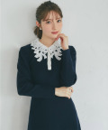 ２ＷＡＹリボンレース襟付きパール釦ニットワンピース 2月2日(月)オフィシャルサイト限定ネイビー再販☆tocco closet(トッコクローゼット)※えみ姉さんはブラック着用※少量の在庫確保による再販売の為、交換は出来かねる場合がございます。予めご了承ください。