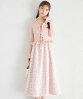 リボン付きフリルニットカーディガン×フラワープリントキャミワンピースセット tocco closet(トッコクローゼット)※オフィシャルサイト限定