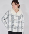 ファー付きチェック柄シャギーニットジャケット tocco closet(トッコクローゼット)※オフィシャルサイト限定