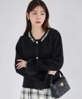 ファー付きパールビジュー装飾シャギーニットジャケット tocco closet(トッコクローゼット)※オフィシャルサイト限定