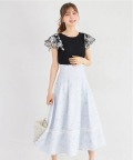 バックレースアップ裾レース装飾リボンプリントツイードライクフレアスカート tocco closet(トッコクローゼット) ＊スペシャルプライス品につき返品/キャンセル/配送日指定不可/ラッピング不可/少量在庫のセールの為交換は出来かねる場合がございます。