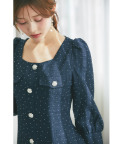 きらきらストーン付きスクエアネックビジュー飾り釦ワンピース tocco closet(トッコクローゼット)※松川星さんはネイビー着用
