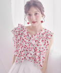 5月上旬～中旬完売カラー再販予定！入荷連絡受付中☆インナー付きチェリープリントラッフルフリルブラウス tocco closet(トッコクローゼット)《CherryCollection》《SummerVacationStyle》/#49 オフホワイト