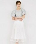 フラワー刺繍×ドットチュールバックレースアップフレアスカート  tocco closet(トッコクローゼット)＊スペシャルプライス品につき返品/キャンセル/配送日指定不可/ラッピング不可/少量在庫のセールの為交換は出来かねる場合がございます。