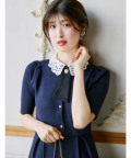 5月再販予定！入荷連絡受付中☆マルチＷＡＹボウタイ＆レース襟付きパール釦ニットワンピース tocco closet(トッコクローゼット)《門脇伶奈さん(@kadowakireina)コラボ》/#20 ネイビー