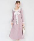 ファー＆トリムレースボウタイリボン付きニットワンピース tocco closet(トッコクローゼット)※オフィシャルサイト限定