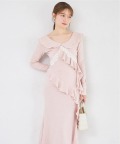 ウエストリボン付きレース×ラッフルフリルニットソーワンピース 3月31日(火) オフィシャルサイト限定ピンク再販☆tocco closet(トッコクローゼット)　※少量の在庫確保による再販売の為、交換は出来かねる場合がございます。予めご了承ください。