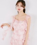 フラワーモチーフ付きラッフル水彩プリントワンピース tocco closet(トッコクローゼット)　※オフィシャルサイト限定