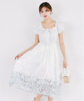 リボン付きシャーリングパネルフラワープリントワンピース  5月8日(金)ブルー再販決定☆ tocco closet(トッコクローゼット) ※少量の在庫確保による再販売の為、交換は出来かねる場合がございます。予めご了承ください。