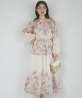 バードフラワーパネルプリントブラウス×フレアスカートセットアップ  tocco closet(トッコクローゼット)