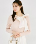 パールループボウタイリボン付きリブニットプルオーバー tocco closet(トッコクローゼット)※オフィシャルサイト限定