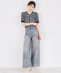 きらきらストーン付きフラワー加工デニム裏起毛パンツ  tocco closet(トッコクローゼット)※フィシャルサイト限定
