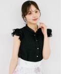 ネックフリルリボン付きドビードットフレアスリーブブラウス  7/24(金)～7/29(水)限定タイムセール※小栗有以さんはオフホワイト着用＊スペシャルプライス品につき返品/キャンセル/配送日指定不可/ラッピング不可/少量在庫のセールの為交換は出来かねる場合がございます