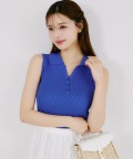 ＵＶカット＆接触冷感＆毛玉ができにくい＆ハンドウォッシュ♪襟付きノースリーブリブニットプルオーバー tocco closet(トッコクローゼット)