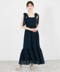 肩リボン付きレースシャーリングワンピース tocco closet(トッコクローゼット)　