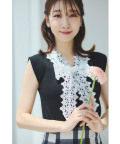 6/13販売予定！入荷連絡受付中☆レースボウタイリボン付き配色オフスリーブニットプルオーバー tocco closet(トッコクローゼット) ※柏木由紀さんはブラック着用